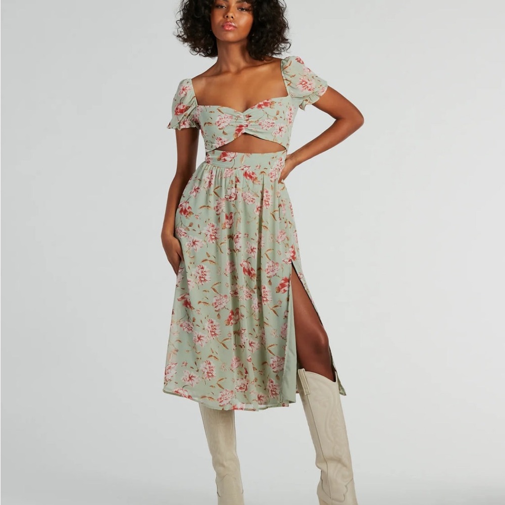 Windsor Green Ruched Puff Sleeve Sundress